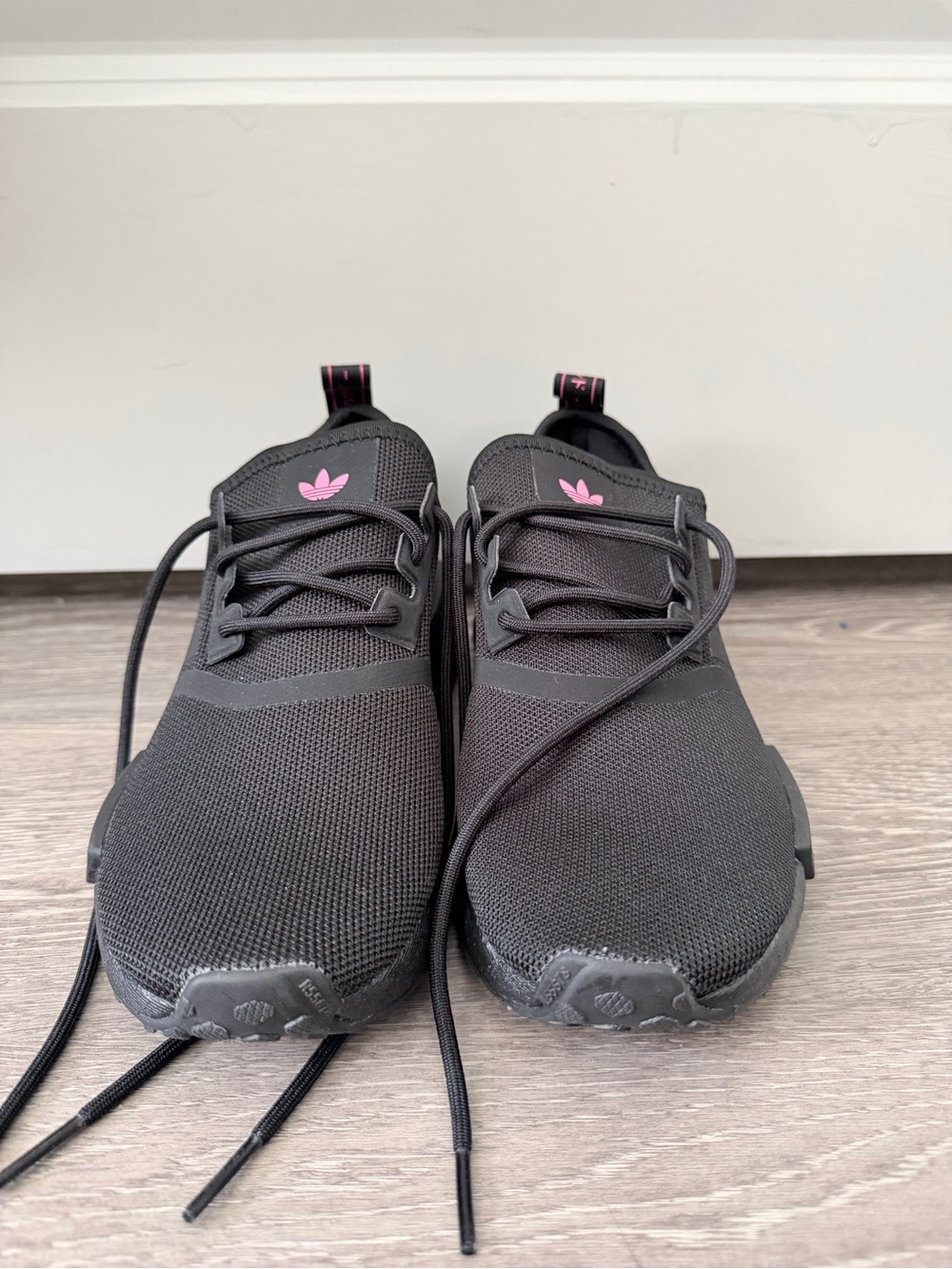 Adidas Women’s Black Running Sneakers with Pink Logo - Size 6